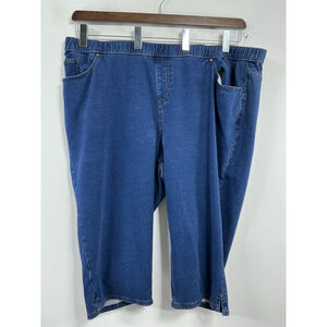 Womans Excellent Condition Catherines Pullon Knit Capri Blue Jeans 3X 0053/S-2